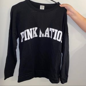 womens black and mesh PINK crew neck.